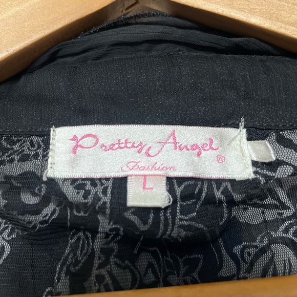 Y2K Pretty Angel Black and Gray Paisley Sheer Blouse Front closure Sz L Women - Picture 6 of 8